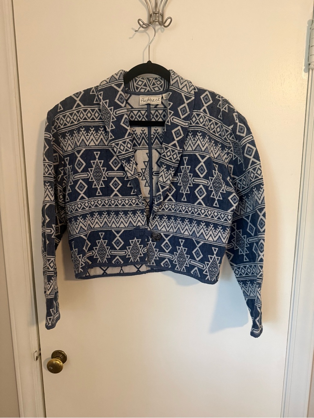 Vintage Cropped Tapestry Aztec Knit Jacket